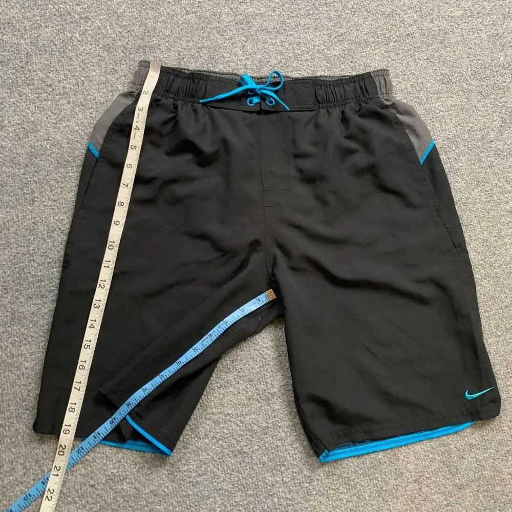 Nike Swim Shorts Mens Small Black Blue Surge 9-Inch Volley Swimwear‎ Brief Lined